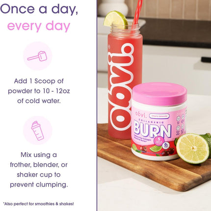 Obvi Collagenic Burn Powder - Collagen Peptide Blend with GBB, Ashwagandha & Green Coffee | Cherry Limeade 25 Servings