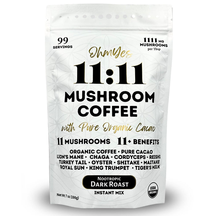 OhmYes 11 Mushroom Coffee + Cacao – Organic Nootropic Superfood Blend (7 oz)