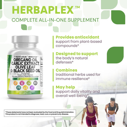 Oregano Oil Capsules with Black Seed, Garlic & Elderberry – Immune Support | Zinc & Vitamin D3