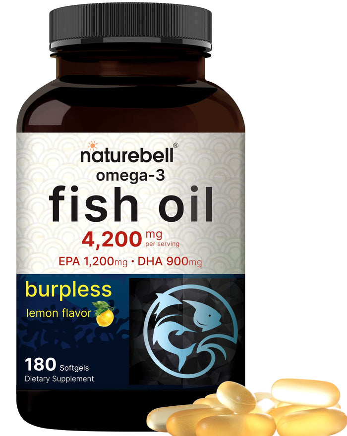 Omega 3 Fish Oil 4200mg – 180 Burpless Softgels | EPA 1200mg DHA 900mg | Lemon