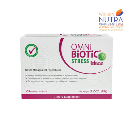 OMNi BiOTiC Stress Release – Probiotic for Stress & Gut-Brain Support (Vegan, Non-GMO, 28 Packets)