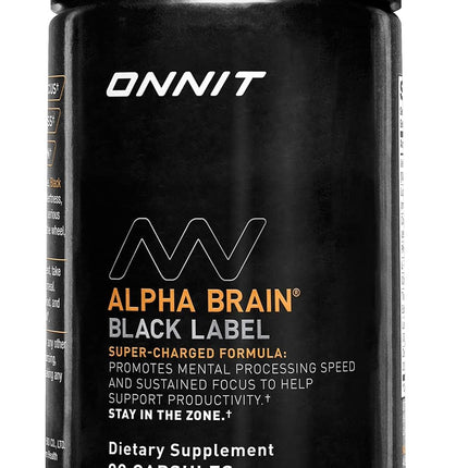 ONNIT Alpha Brain Black Label Capsules – Non-GMO Citicoline Brain Support for Focus & Clarity | 80 Count