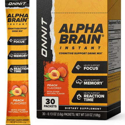 ONNIT Alpha Brain Instant Peach Nootropic Drink Mix for Focus, Memory & Clarity – 30 Packets