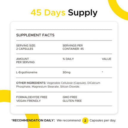 ONOTIC Ergothioneine 30mg Capsule – 90-Day EGT Supplement for Immune & Brain Health
