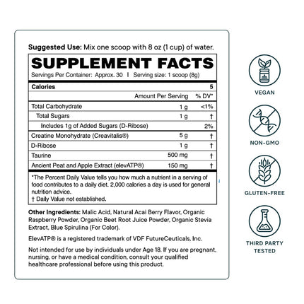 Ora Organic Creatine Monohydrate Powder – Acai Berry, 30 Servings | German-Sourced Creavitalis, elevATP, D-Ribose & Taurine