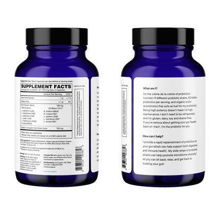 Ora Organic Probiotics with Prebiotics — 52 Billion CFU, 11 Strains, Gluten Free, 60 Capsules
