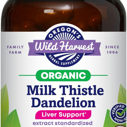 Oregon's Wild Harvest Milk Thistle Dandelion Capsules – Organic Liver Support (90 Count)