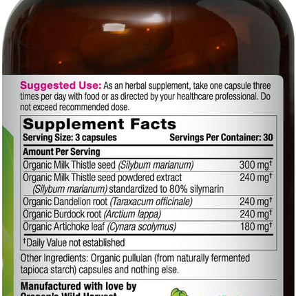 Oregon's Wild Harvest Milk Thistle Dandelion Capsules – Organic Liver Support (90 Count)
