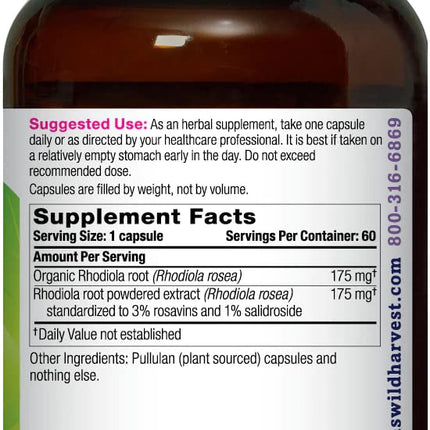 Oregon's Wild Harvest Rhodiola Supplement, 60 Count – Adaptogen for Stamina