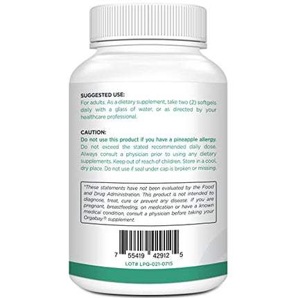 Orgabay Liposomal Quercetin Phytosome 1600 mg – Bromelain 200 mg, Zinc 30 mg, Vitamin C, Turmeric 40 mg | 120 Softgels