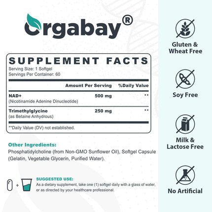 Orgabay Liposomal NAD+ Supplement 500 mg + 250 mg TMG | High Absorption, 60-Day Supply