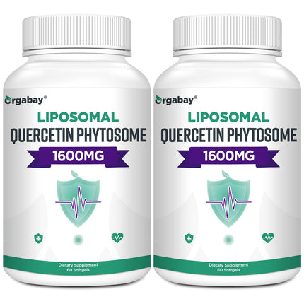 Orgabay Liposomal Quercetin Phytosome 1600 mg – Bromelain 200 mg, Zinc 30 mg, Vitamin C, Turmeric 40 mg | 120 Softgels