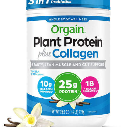 Orgain Protein Powder + Collagen, Vanilla Bean — 25g Protein, 10g Collagen, 1B Probiotics, Gluten Free