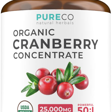 Organic Cranberry Extract Capsules — 50X Potency Cranberry Pills (4 Month Supply) — Vegan, Non-GMO, USDA Organic