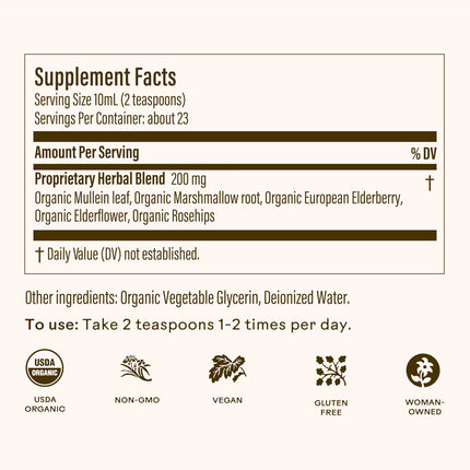 Wooden Spoon Herbs Elderberry Syrup – USDA Organic Lung & Immune Support | 8 fl oz