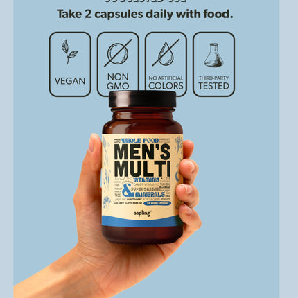 Multivitamin for Men | Daily Methylated B Complex, Whole Food Ingredients | Vegan & Non-GMO | 60 Caps