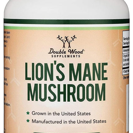 Double Wood Organic Lions Mane Capsules (300 ct) – Focus & Immune Support, USA-Grown