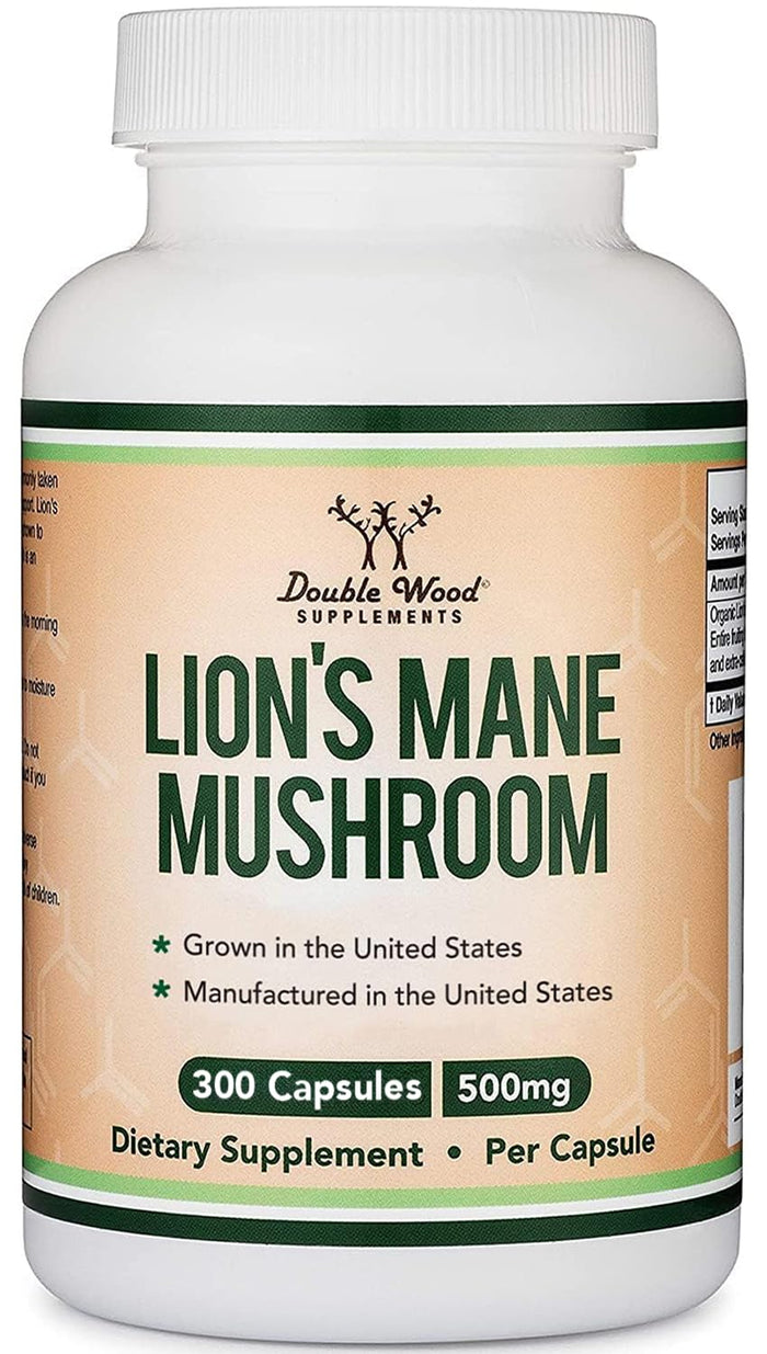 Double Wood Organic Lions Mane Capsules (300 ct) – Focus & Immune Support, USA-Grown
