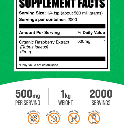 BulkSupplements Organic Raspberry Extract Powder – 1kg, Gluten Free