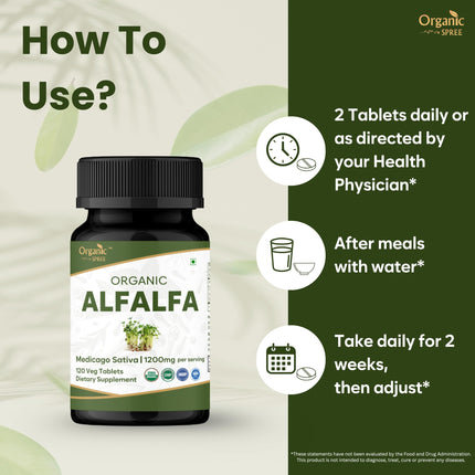 Organic Spree Alfalfa 120 Tablets | Medicago Sativa | USDA Organic | Pack of 3