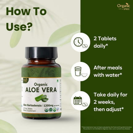 Organic Spree Aloe Vera Tablets – USDA Organic | Digestion & Skin Health | 120 Tablets