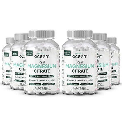 Organics Ocean Real Magnesium Citrate – High-Absorption Chelated Magnesium for Energy, Relaxation, and Regularity – 6 Pack