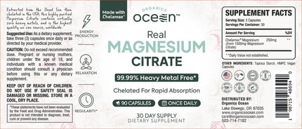 Organics Ocean Real Magnesium Citrate – High-Absorption Chelated Magnesium for Energy, Relaxation, and Regularity – 6 Pack