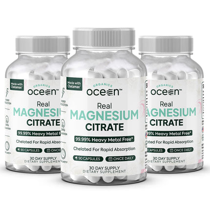 Organics Ocean Real Magnesium Citrate - High Absorption Chelated Magnesium Supplement - 3 Pack Bulk