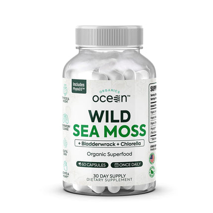Organics Ocean Wild Sea Moss Capsules – 60 Capsules | Organic Irish Sea Moss, Bladderwrack, Chlorella & Vitamin D3