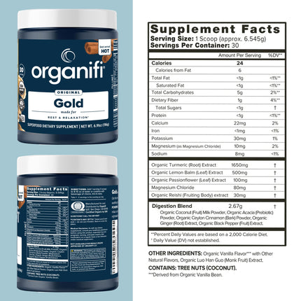 Organifi Gold — Nighttime Relaxation Powder with Turmeric & Reishi, 30 Servings