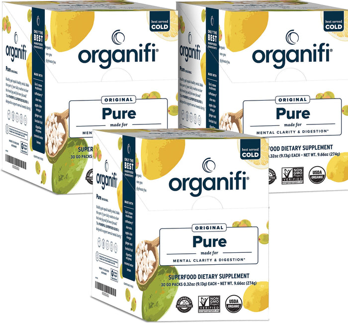 Organifi Pure Smart Packs Lemon – 3-Pack for Organic Brain & Immunity Support