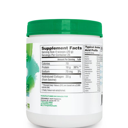 Organika Hydrolyzed Collagen Peptides Powder – Unflavored, Grass-Fed, Keto | 18 oz (25 Day Supply)
