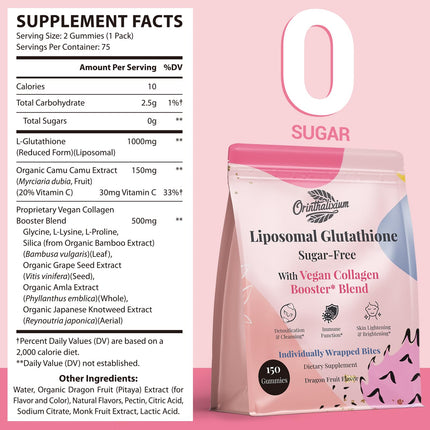Orinthalixium Liposomal Glutathione Gummies 1000MG – Sugar Free, Vitamin C & Vegan Collagen | 150 Count