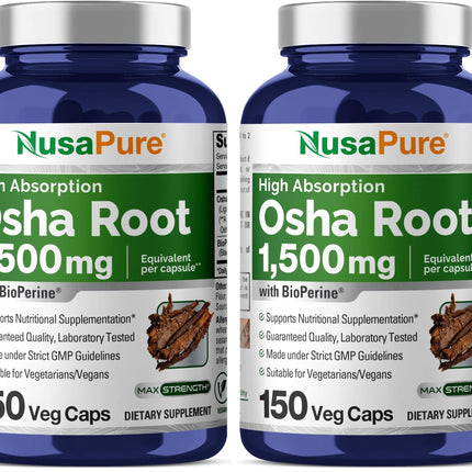 NusaPure OSHA Root Extract 1500 mg Vegan Capsules – 150 Count (Pack of 2)