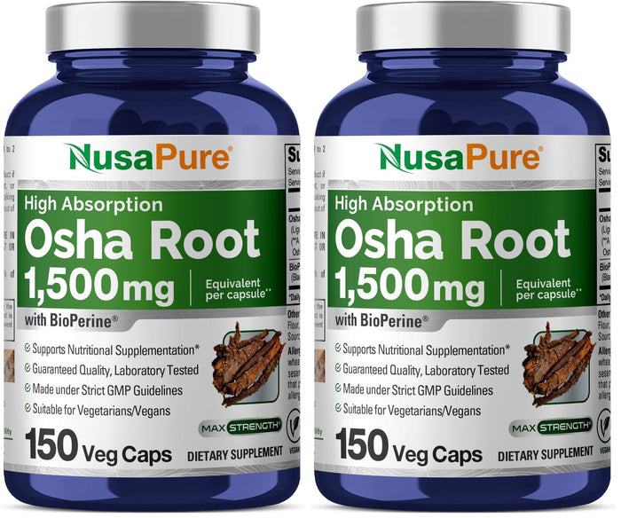 NusaPure OSHA Root Extract 1500 mg Vegan Capsules – 150 Count (Pack of 2)