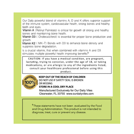 Our Daily Vites ADK Supplement – Vitamin A, D3 & K2 (MK7) for Bone & Immune Support