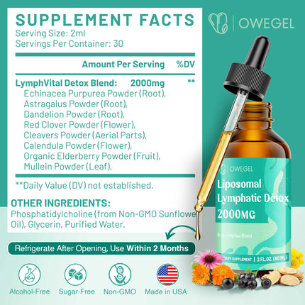 oweGel Liposomal Lymphatic Drops – Alcohol-Free, Sugar-Free, 4 fl oz