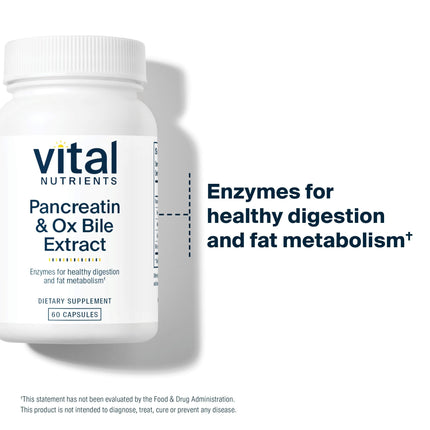Vital Nutrients Pancreatin & Ox Bile Extract 500mg | Digestive Enzymes 60 Capsules