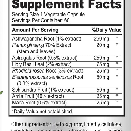 Adaptogen Stress Relief Immune Support Formula - Ashwagandha, Ginseng & 9 Herbs, 60 Capsules (Pack of 2)