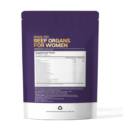 Beef Organ Supplement for Women - 100 Day Supply | 11,000mg per Serving | Grass-Fed