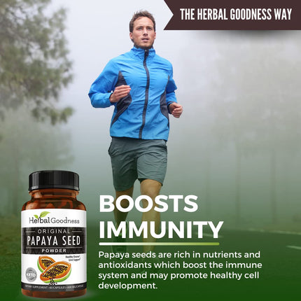 Herbal Goodness Papaya Seeds Powder Capsules – 600mg x 60, Organic Papain Enzymes for Digestion