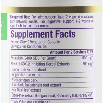 Paradise Bromelain with Turmeric & Ginger – Vegan, Non-GMO, Gluten Free | 60 Veg Capsules (Pack of 2)