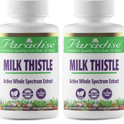 Paradise Herbs Milk Thistle – Active Whole Spectrum Extract, 120 Veg Capsules (Pack of 2)