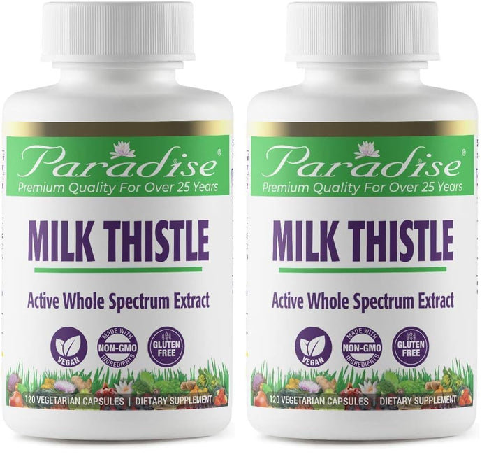 Paradise Herbs Milk Thistle – Active Whole Spectrum Extract, 120 Veg Capsules (Pack of 2)