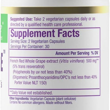 Paradise Herbs Resveragrape: Resveratrol + OPCs, 60 Veg Caps (Pack of 2)