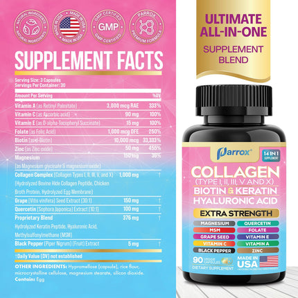 Parrox Collagen 2-Pack – 14-in-1 Beauty Capsule with Biotin, Keratin & Hyaluronic Acid