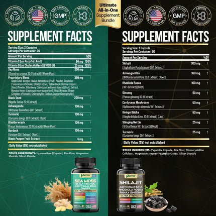 Parrox Dynamic Vitality Bundle (2 Pack) – Shilajit, Sea Moss 350mg & 22 Plant-Based Ingredients