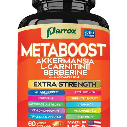 Parrox GLP-1 Booster – 20-in-1 Plant-Based Formula (60 Caps) with Akkermansia & Probiotics