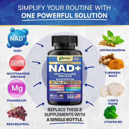 Parrox NAD+ Supplement – Liposomal NAD+, NR, B3 & B12 | 10-in-1