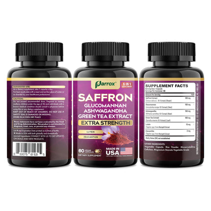 Parrox Saffron Supplement with Glucomannan & Ashwagandha – 4 Month Supply